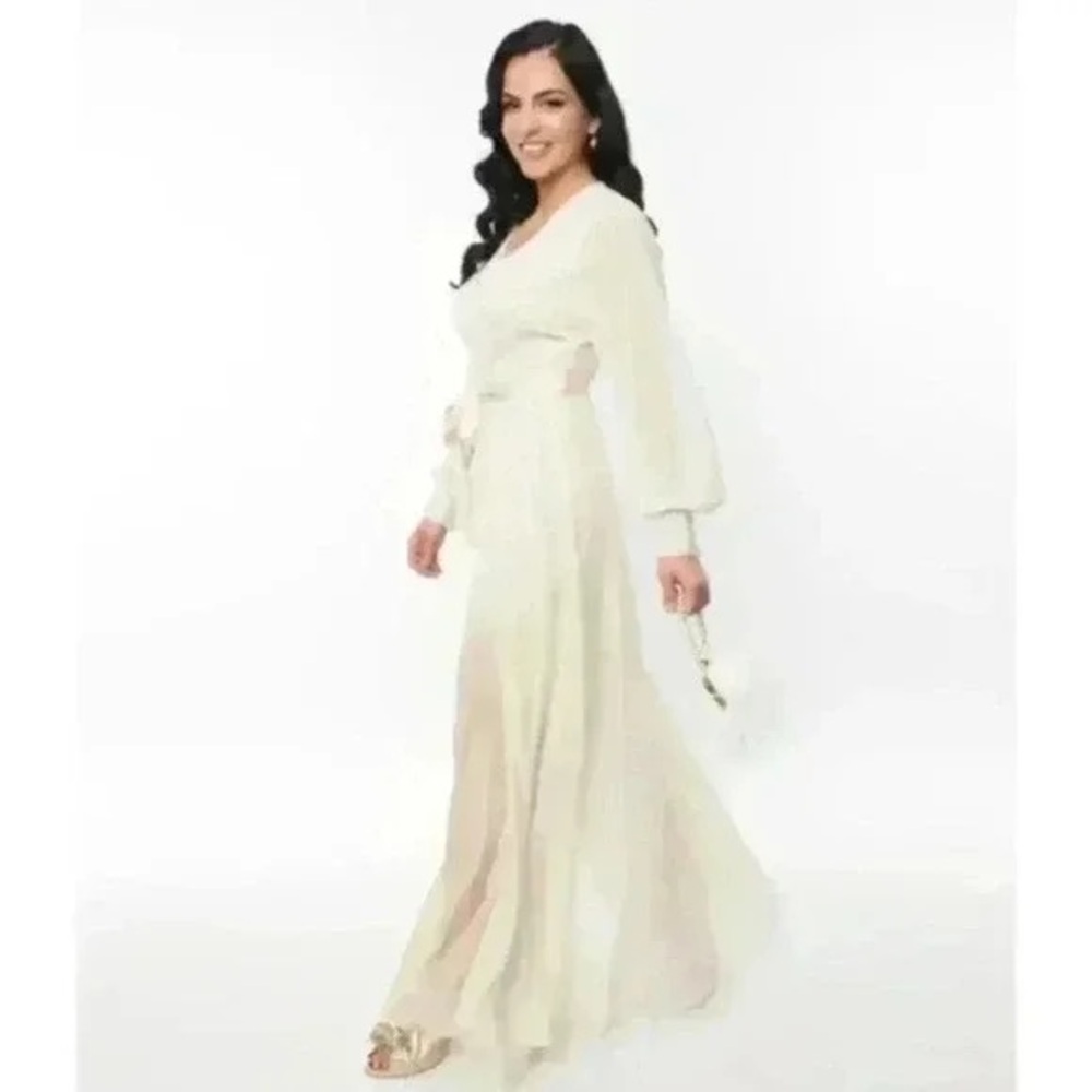 Unique Vintage 70's Style Ivory Pantsuit Jumpsuit with Detachable Maxi Skirt NWT